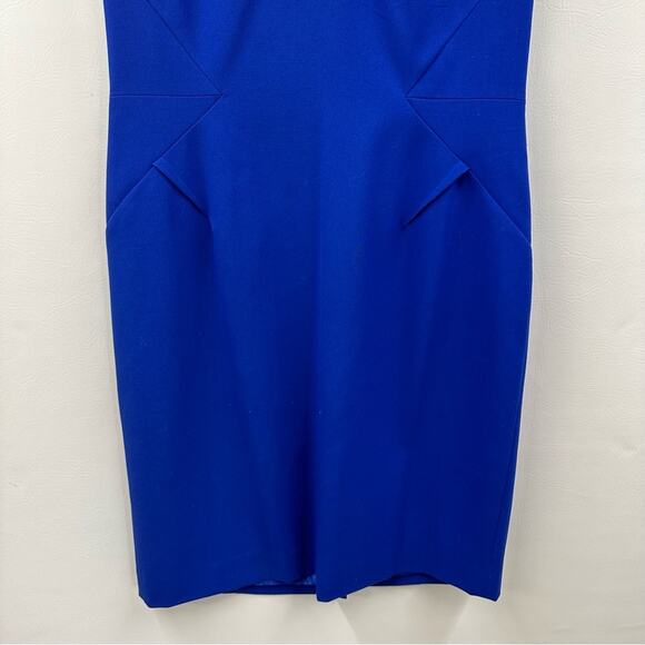 Calvin Klein Sheath Dress V Neck Back Zip Cap Sleeve Blue Career Size 10 - Picture 3 of 10